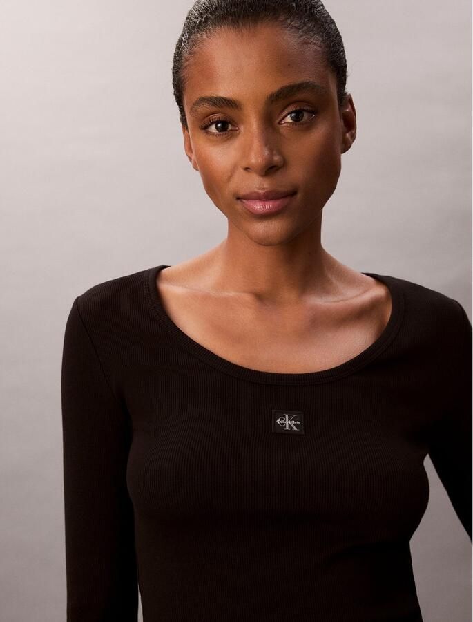 Calvin Klein Jeans T-Shirt Lange Mouw LS WOVEN LABEL 2X2 RIB SCOOP NEC - Foto 3