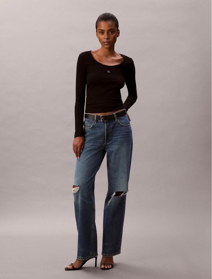 Calvin Klein Jeans T-Shirt Lange Mouw LS WOVEN LABEL 2X2 RIB SCOOP NEC - Foto 4