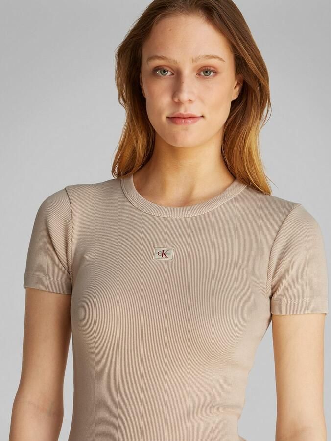 Calvin Klein Shirtjurk WASHED WOVEN LABEL RIB DRESS