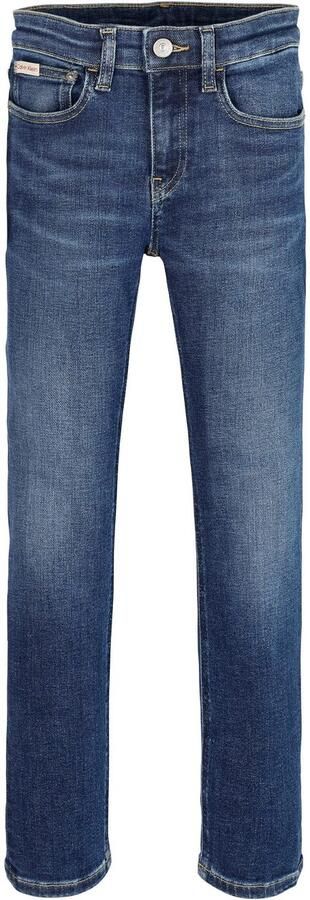 Calvin Klein Slim fit jeans DARK BLUE VISUAL SLIM voor kinderen tot 16 jaar met leren patch - Foto 3