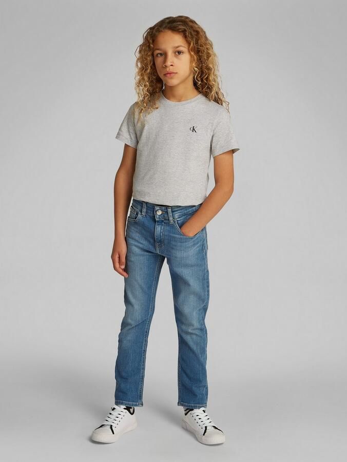 Calvin Klein Straight jeans ESS. WASHED BLUE DAD voor kinderen tot 16 jaar met leren patch