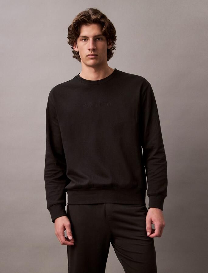 Calvin Klein Effen Logo Geborduurde Nachtmode Sweatshirt Black Heren - Foto 7