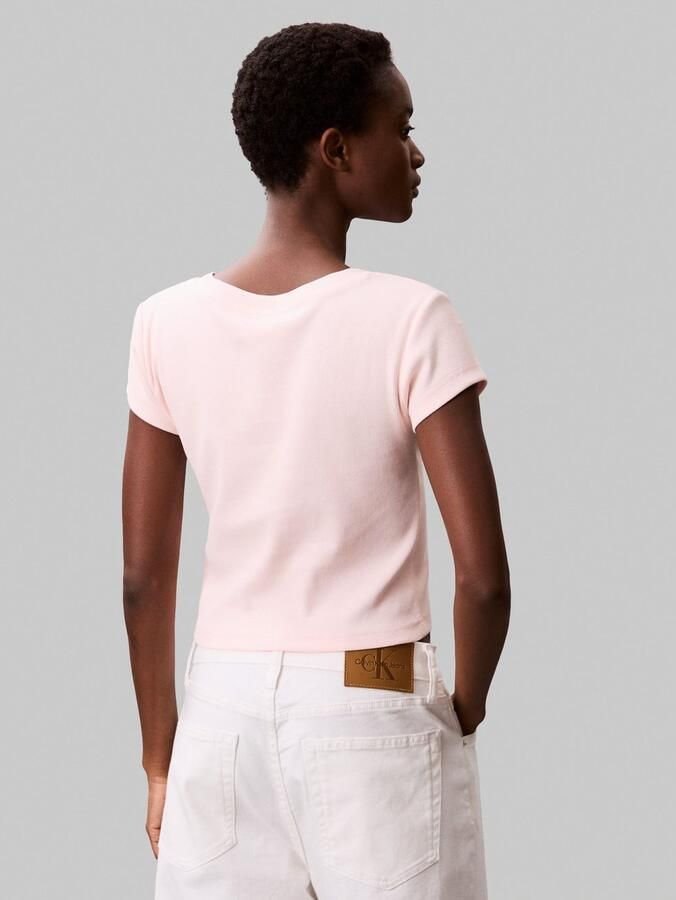 Calvin Klein T-shirt A- SS WOVEN LABEL RIB VNECK TEE