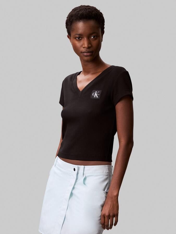 Calvin Klein T-shirt A- SS WOVEN LABEL RIB VNECK TEE - Foto 5