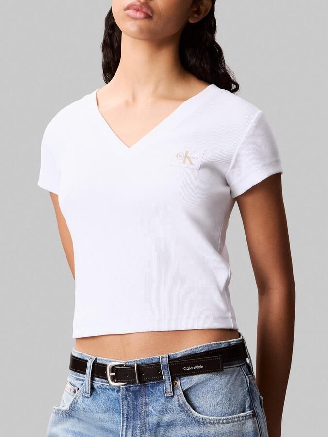 Calvin Klein T-shirt A- SS WOVEN LABEL RIB VNECK TEE - Foto 2