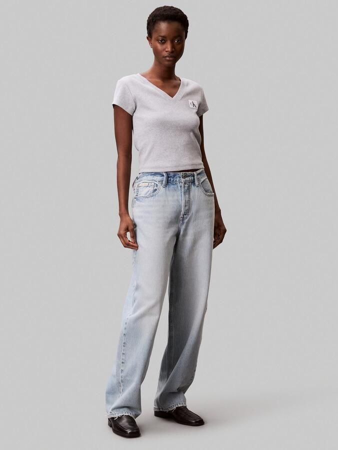 Calvin Klein T-shirt A- SS WOVEN LABEL RIB VNECK TEE - Foto 3