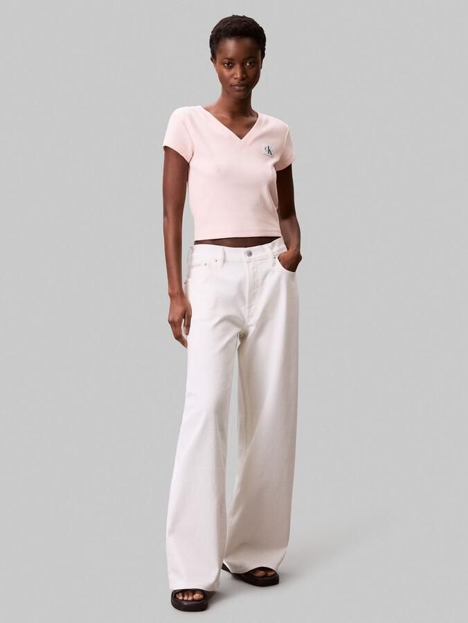 Calvin Klein T-shirt A- SS WOVEN LABEL RIB VNECK TEE - Foto 4