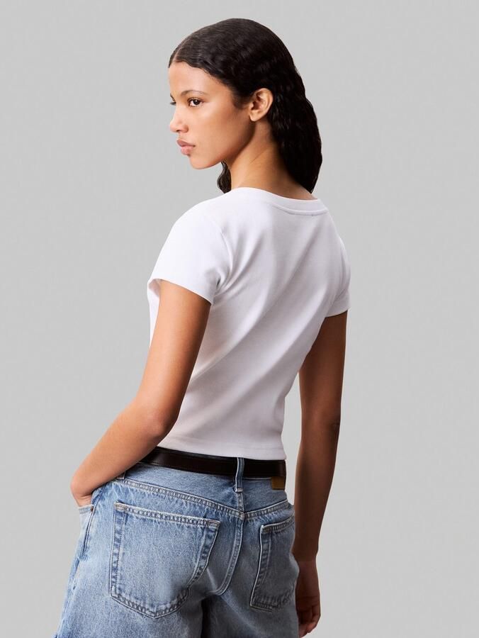 Calvin Klein T-shirt A- SS WOVEN LABEL RIB VNECK TEE - Foto 3
