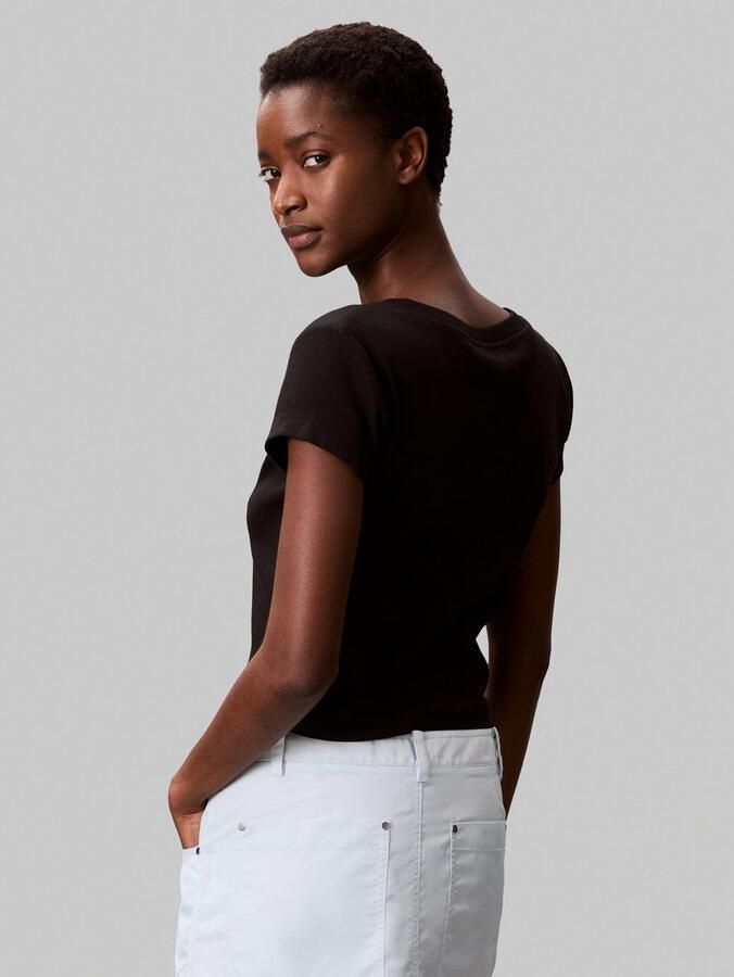 Calvin Klein T-shirt A- SS WOVEN LABEL RIB VNECK TEE - Foto 2