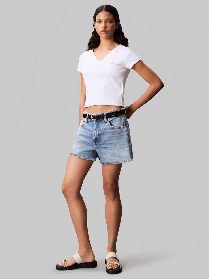 Calvin Klein T-shirt A- SS WOVEN LABEL RIB VNECK TEE - Foto 4