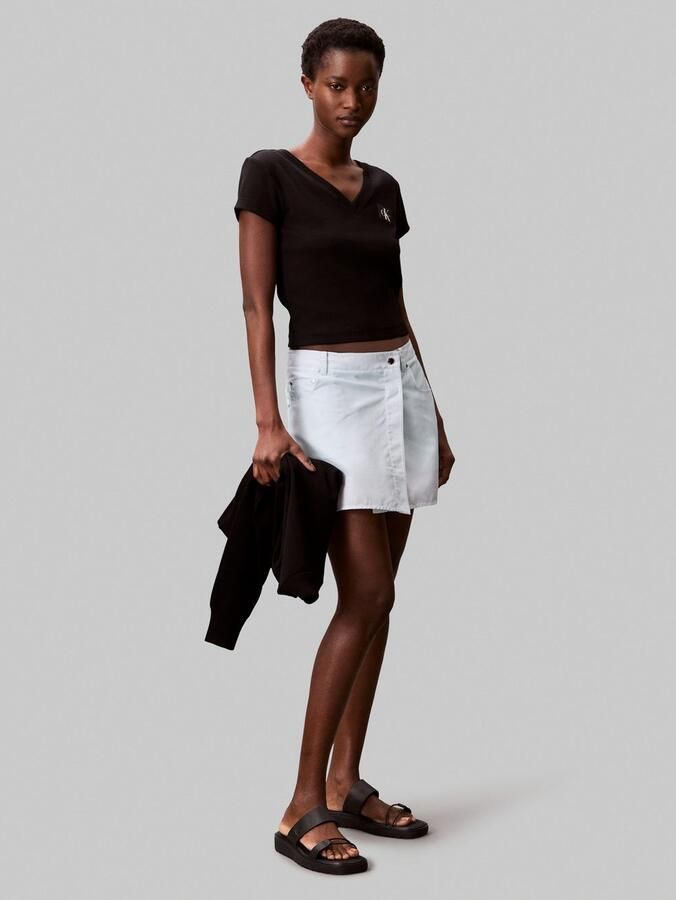 Calvin Klein T-shirt A- SS WOVEN LABEL RIB VNECK TEE - Foto 4