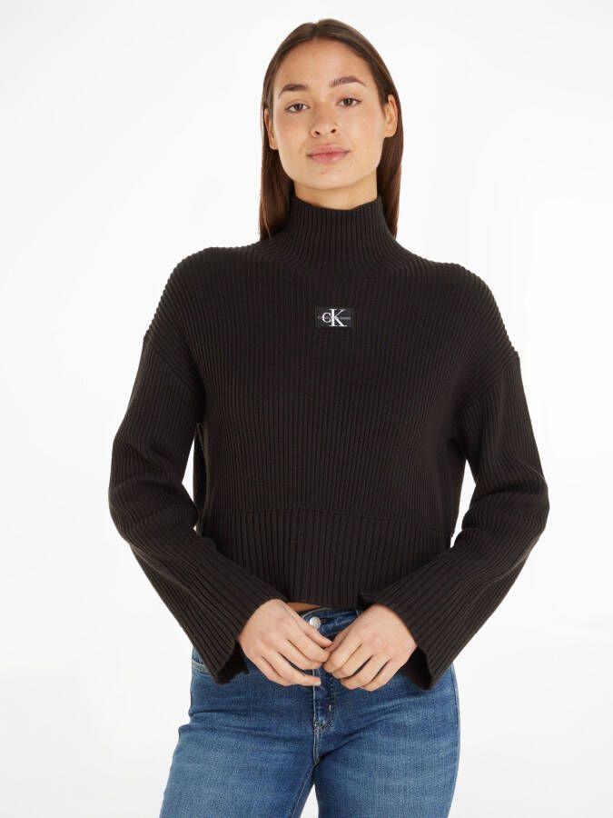 Calvin Klein Jeans Zwarte trui met klassiek design en hoge kraag Black Dames