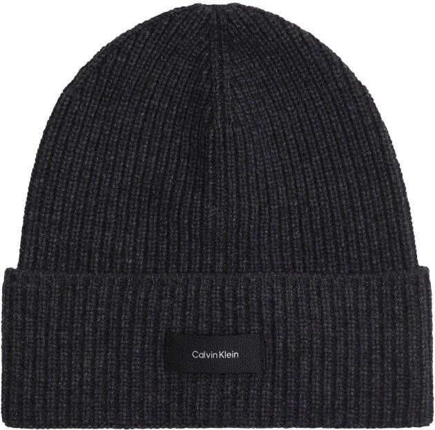 Calvin Klein daddy wool rib beanie Zwart Heren