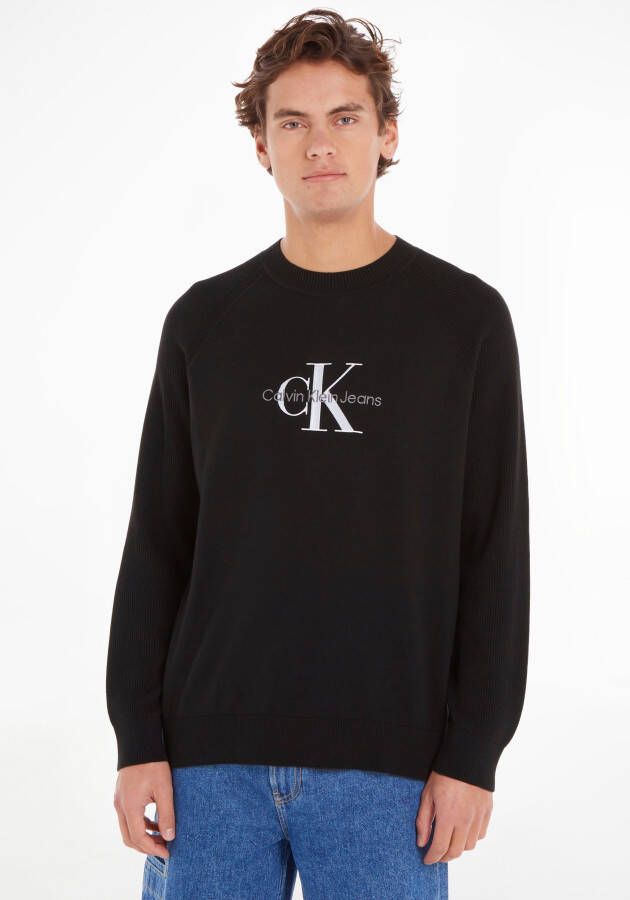 Calvin Klein Jeans Zwarte Sweaters met Geborduurd Logo Black Heren