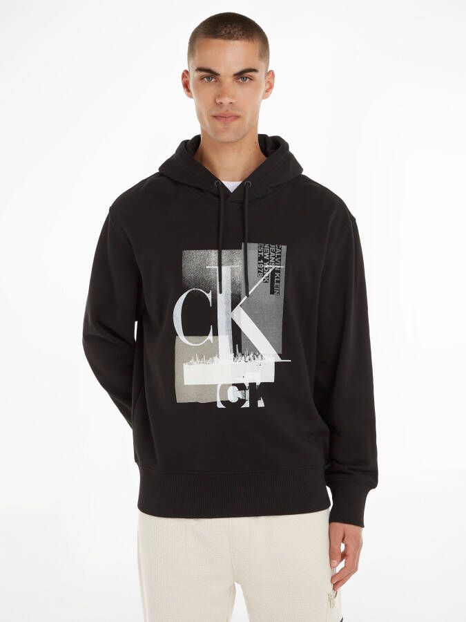 Calvin Klein Zwart pak met verstelbare capuchon en logo grafisch Black Heren