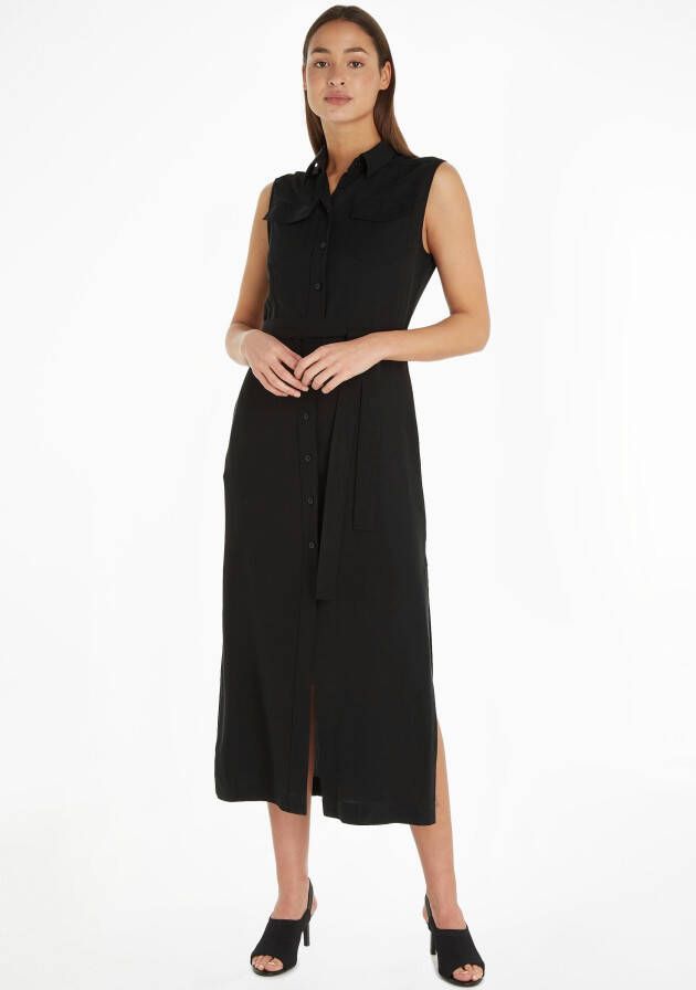 Calvin Klein Jurk met overhemdkraag met een bindceintuur (set 2-delig Met een bindceintuur)