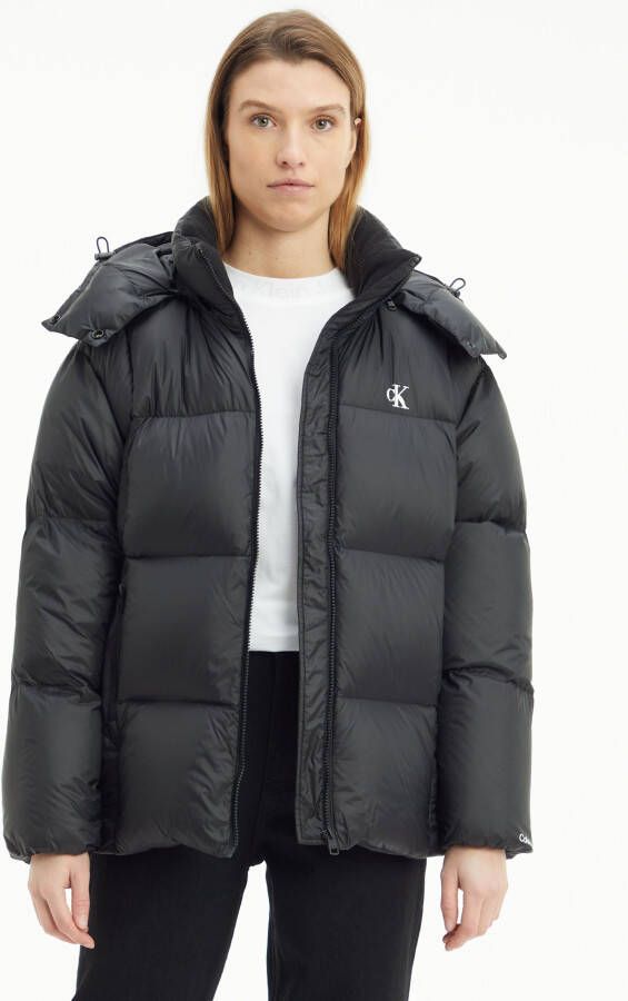 Calvin Klein Zwarte Polyamide Jas met Afneembare Capuchon Black