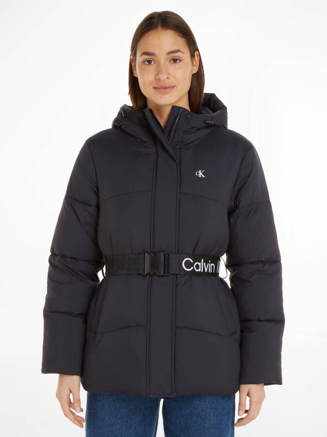 Calvin Klein Gewatteerde jas met riem en capuchon Black Dames