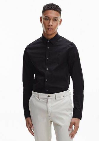 Calvin Klein Zwarte katoenen shirt slim fit Italiaanse kraag Black Heren