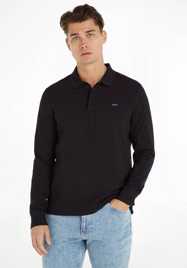 Calvin Klein Stretch Piqué Lange Mouw Polo Black Heren