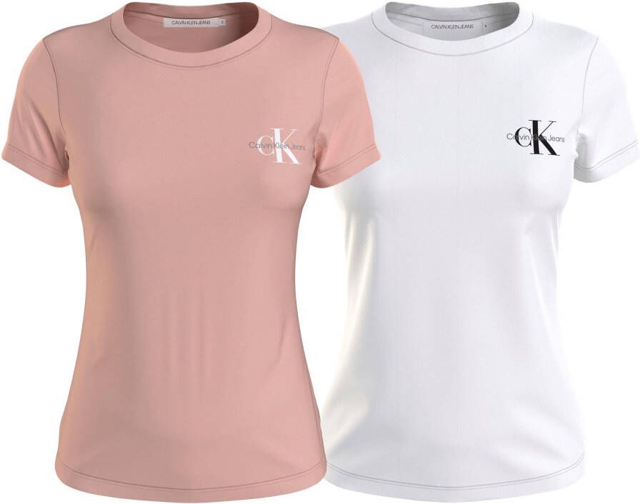 Calvin Klein Shirt met ronde hals 2-PACK MONOLOGO SLIM TEE met jeans logoprint op borsthoogte (2-delig Set van 2)