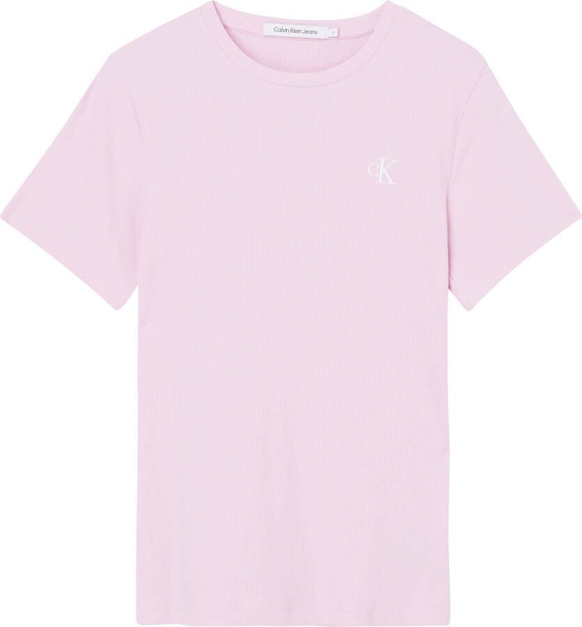 Calvin Klein Shirt met ronde hals CK RIB TEE met ck monogram-borduursel