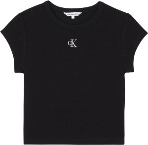 Calvin Klein Shirt met ronde hals SLUB RIB FITTED TEE met logo-borduursel