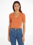 Calvin Klein Geribbeld V-Hals T-Shirt Orange Dames - Thumbnail 1