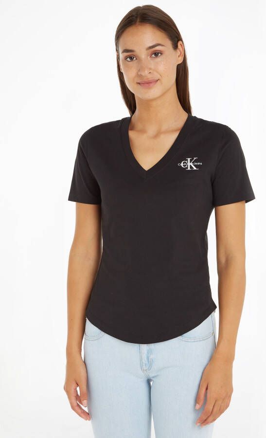 Calvin Klein Shirt met V-hals MONOGRAM LOGO SLIM V-NECK TEE met jeans logoprint