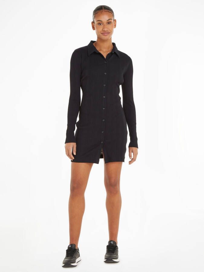 Calvin Klein Shirtjurk BADGE ELONGATED RIB SHIRT DRESS
