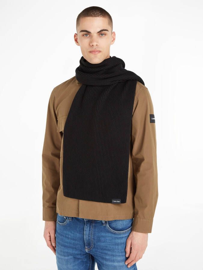 Calvin Klein Sjaal CLASSIC COTTON RIB KNIT SCARF met merklabel
