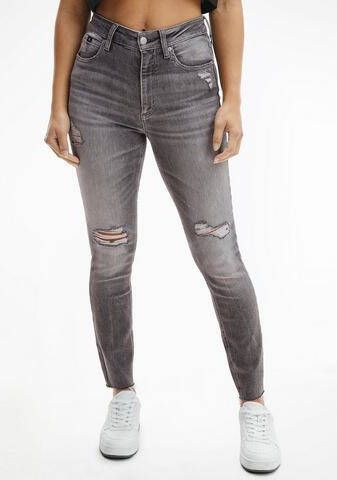Calvin Klein Skinny fit jeans HIGH RISE SUPER SKINNY ANKLE met destroyed effect op het bovenbeen