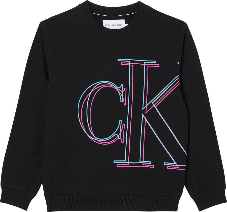 Calvin Klein Zwarte Katoenen Trui Lange Mouwen Ronde Hals Print Logo Black Heren