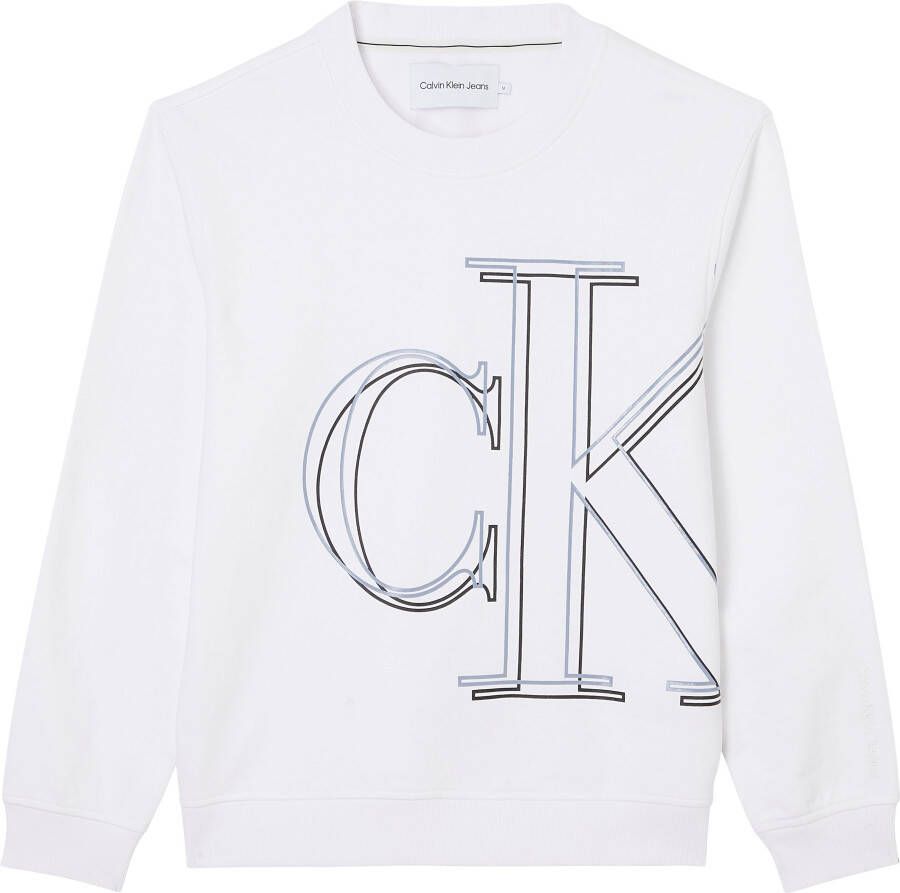Calvin Klein Witte Katoenen Trui Lange Mouwen Ronde Hals Print Logo White Heren