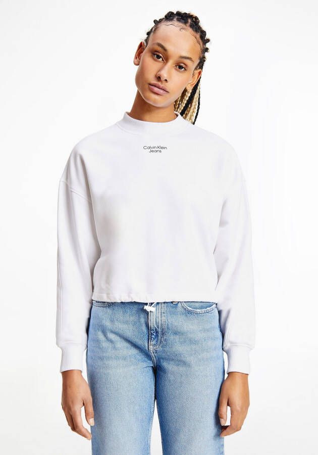 Calvin Klein Sweatshirt STACKED LOGO MOCKNECK SWEATSHIRT met jeans logo-opschrift