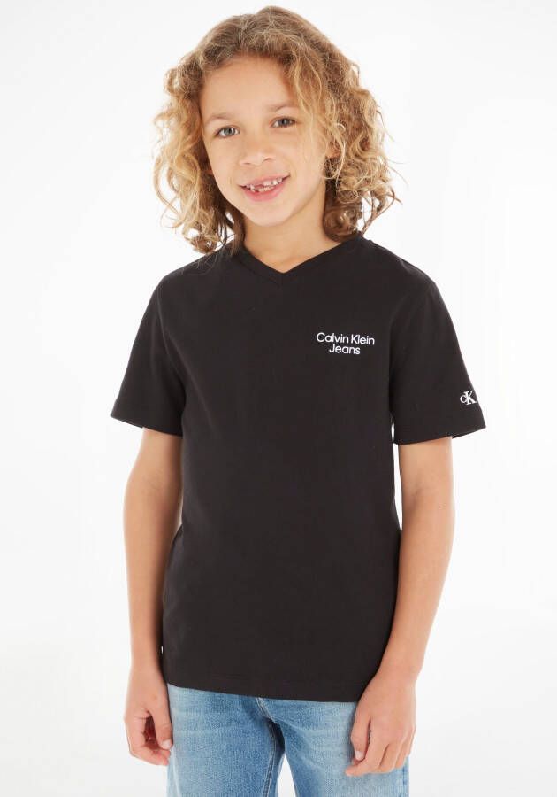 Calvin Klein Jeans T-shirt met logoprint model 'STACK LOGO V-NECK'