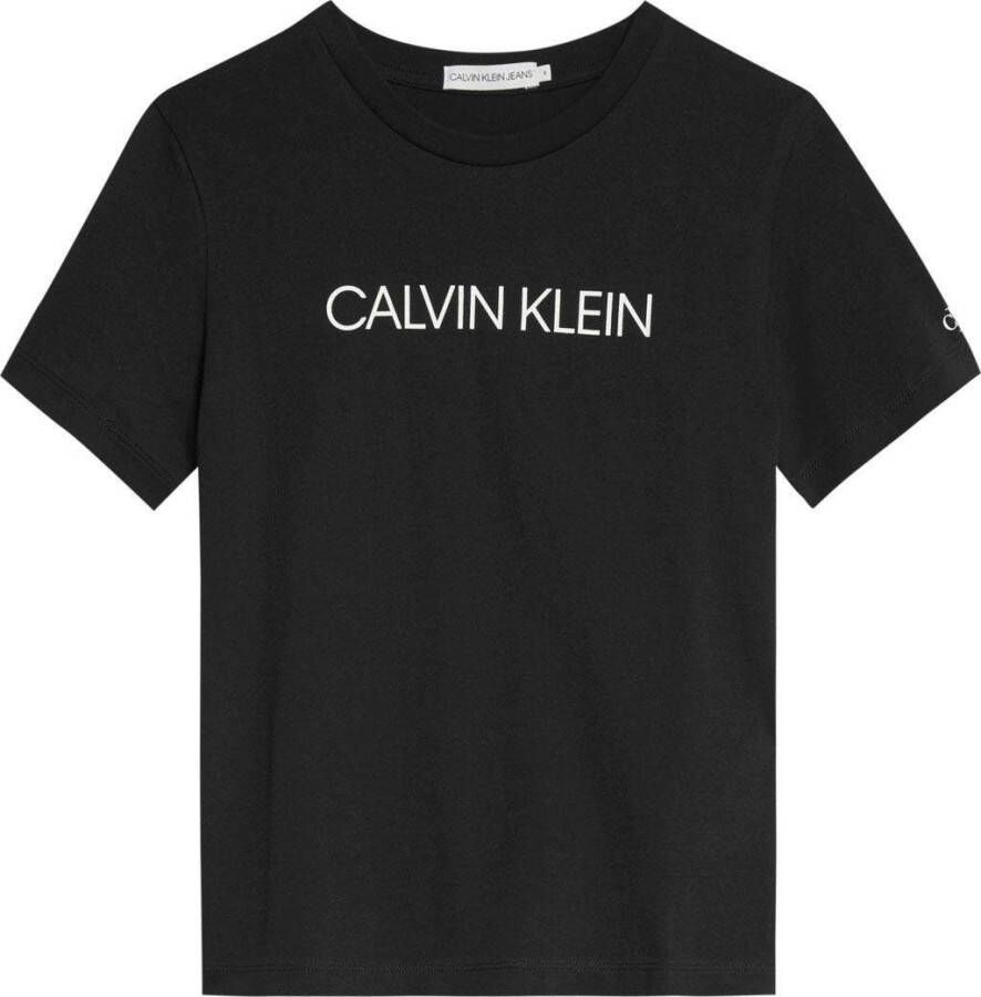 Calvin Klein Jeans T-shirt met logo zwart Jongens Katoen Ronde hals Logo 140