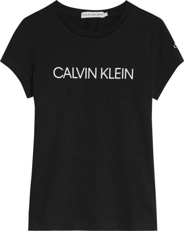 Calvin Klein Jeans slim fit T-shirt met logo zwart Meisjes Biologisch katoen Ronde hals 104