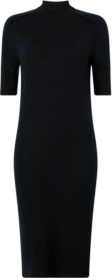 Calvin Klein Zwarte Wol Midi Jurk met Gerimpelde Hoge Hals Zwart Dames