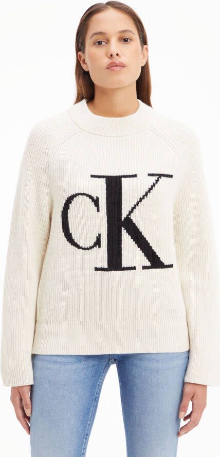 Calvin Klein Trui met ronde hals BLOWN UP CK HIGH NECK SWEATER met groot ck monogram in contrastkleur