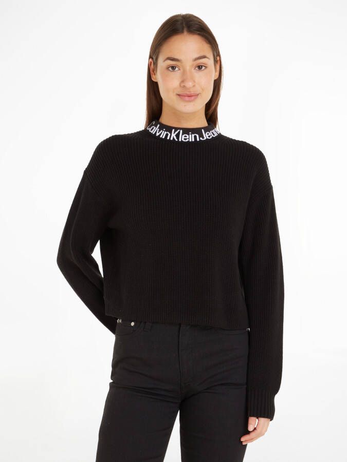Calvin Klein Zwarte truien met hoge kraag en opvallend logo Black Dames
