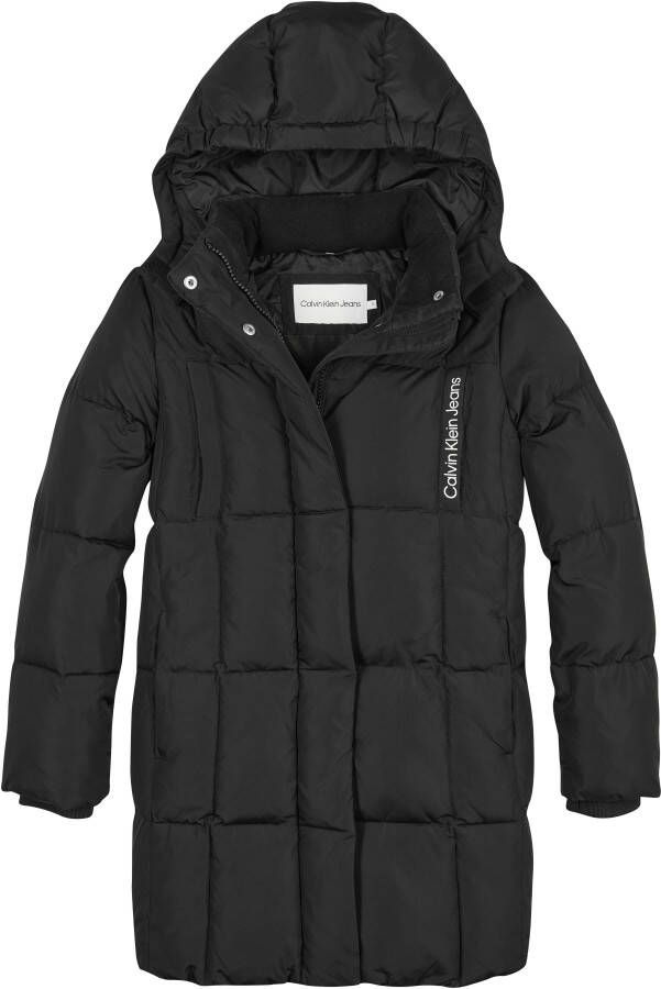 Calvin Klein Jeans gewatteerde winterjas van gerecycled polyester zwart Meisjes Gerecycled polyester (duurzaam) Capuchon 152