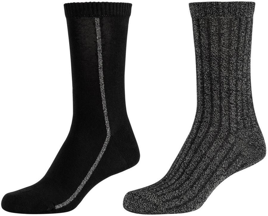 Camano Sokken Silky Touch met glitterdetails smalle ribboorden (4 paar)