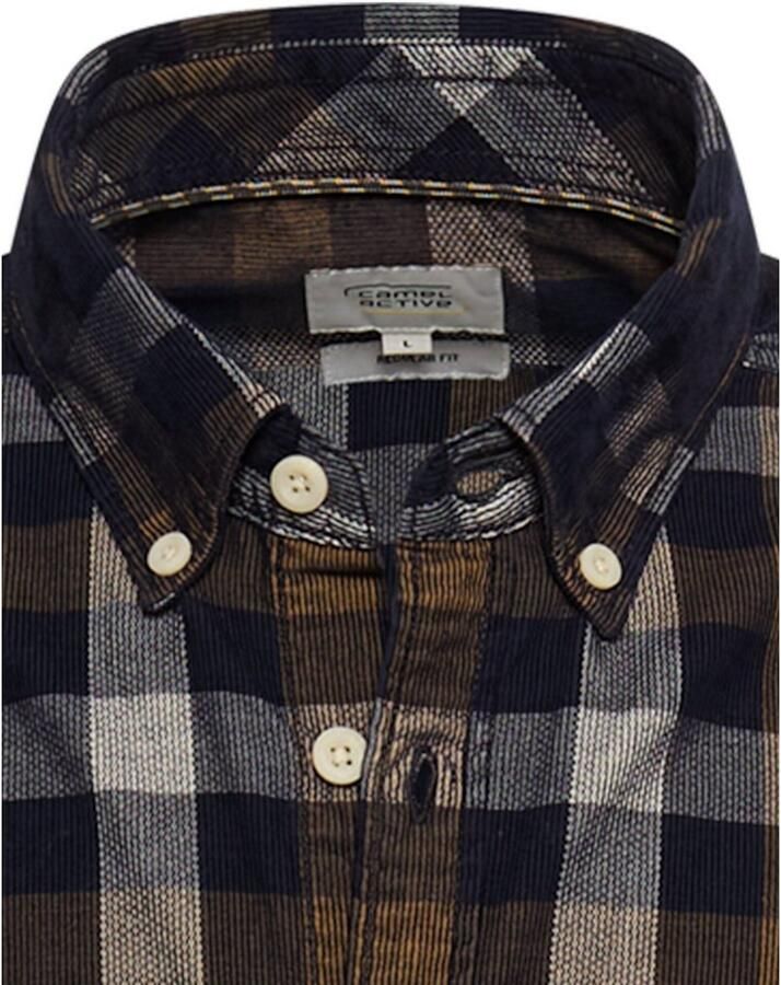 Camel active Geruit overhemd lange mouw met button-down-kraag