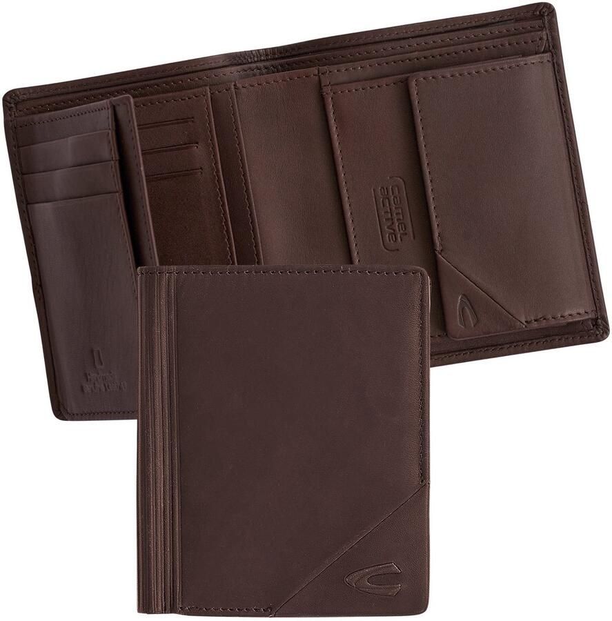 Camel active Portemonnee Taiga van mat leer met verticaal geperste lijnen en rfid-bescherming