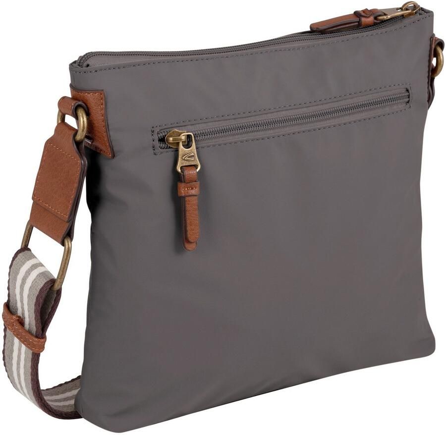Camel active Schoudertas Bari van hoogwaardig mat nylon met gestreept geweven band