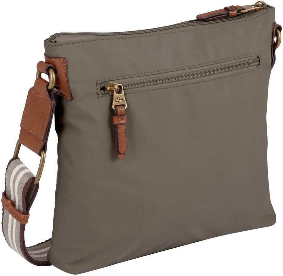 Camel active Schoudertas Bari van hoogwaardig mat nylon met gestreept geweven band