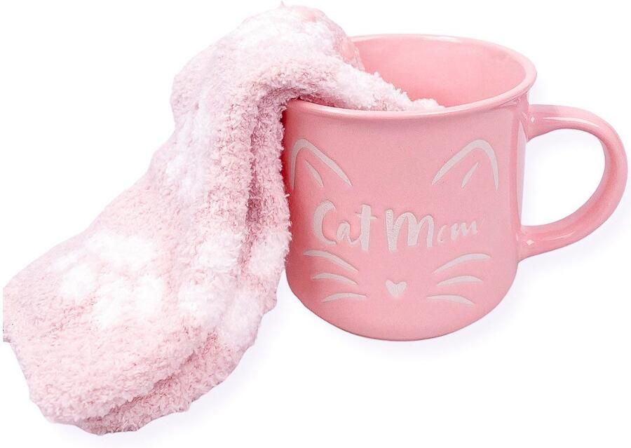 Capelli New York Wellness-sokken Cadeauset met roze knuffelsokken en roze "Cat Mom" mok (1 kopje en 1 paar sokken) - Foto 4