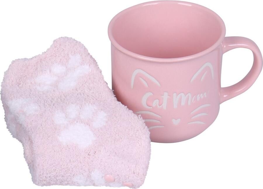 Capelli New York Wellness-sokken Cadeauset met roze knuffelsokken en roze "Cat Mom" mok (1 kopje en 1 paar sokken) - Foto 3