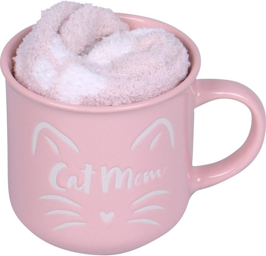 Capelli New York Wellness-sokken Cadeauset met roze knuffelsokken en roze "Cat Mom" mok (1 kopje en 1 paar sokken) - Foto 2